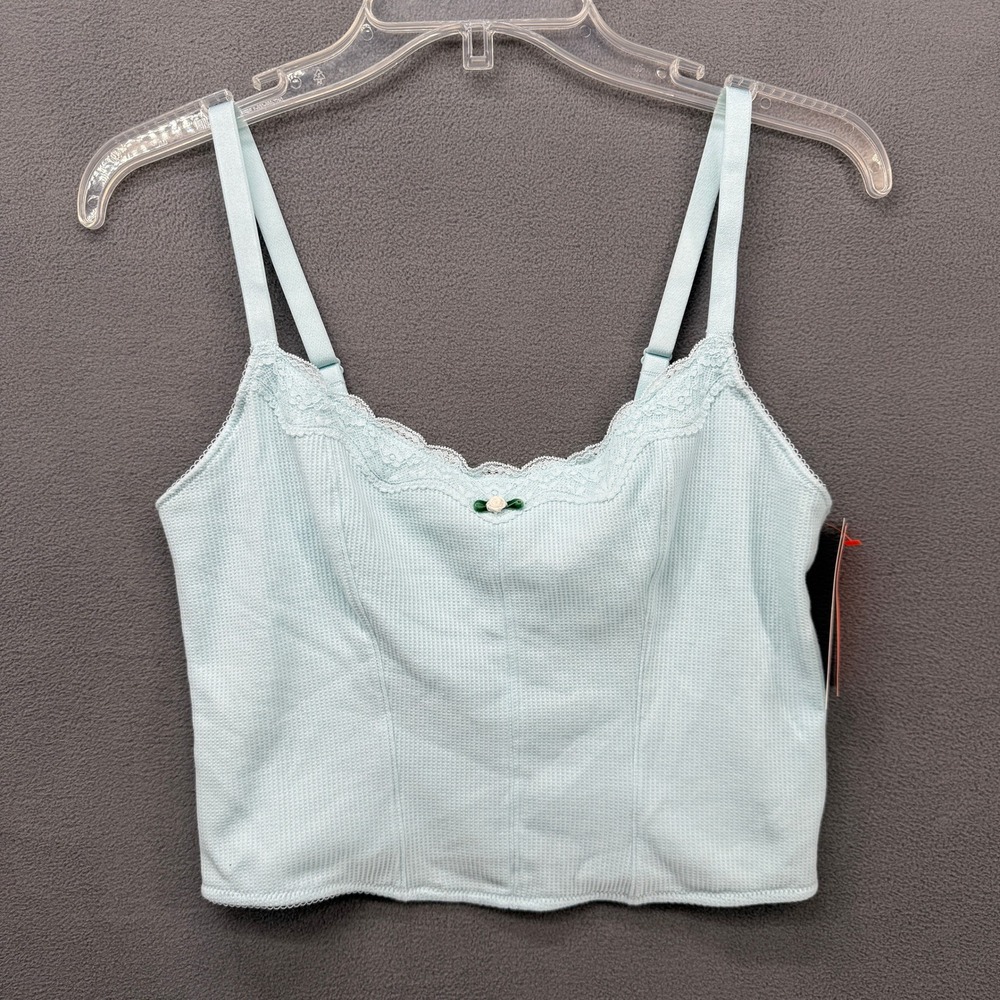 Colsie Light Blue Waffle Knit Lace Trim Cropped Cami Top NWT Large